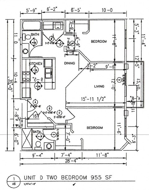 Floor plan for 2 beds, 2 baths, 1068 sqft